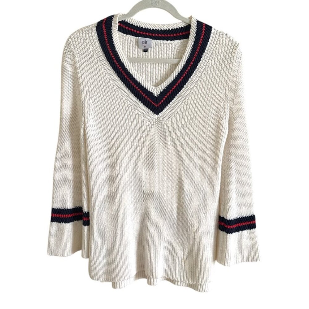 Cabi Women's Bell Sleeve Knit Sweater Pullover V-Neck White Size XS